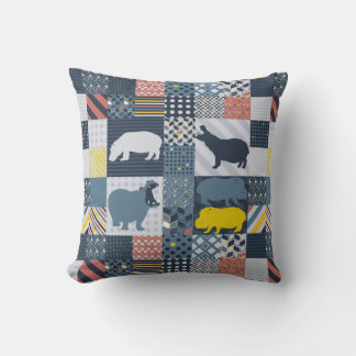 Faux-Quilted Hippos Cushion