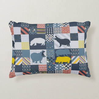 Faux-Quilted Hippos Decorative Cushion