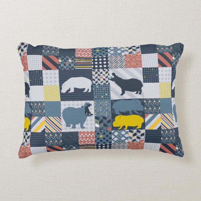 Faux-Quilted Hippos Decorative Cushion (Front)