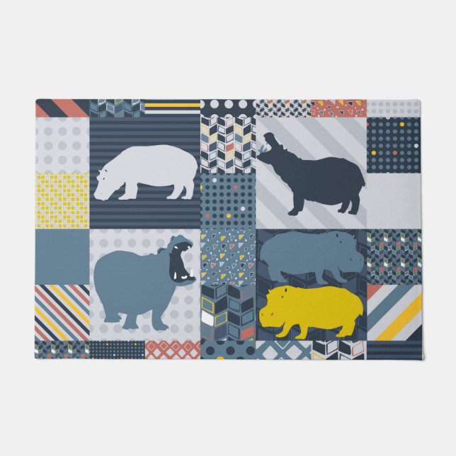 Faux-Quilted Hippos Doormat (Front)