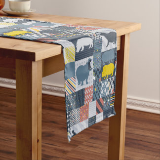 Faux-Quilted Hippos Short Table Runner