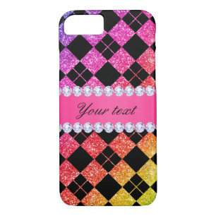 Faux Rainbow Neon Glitter Diamonds Black Case-Mate iPhone Case