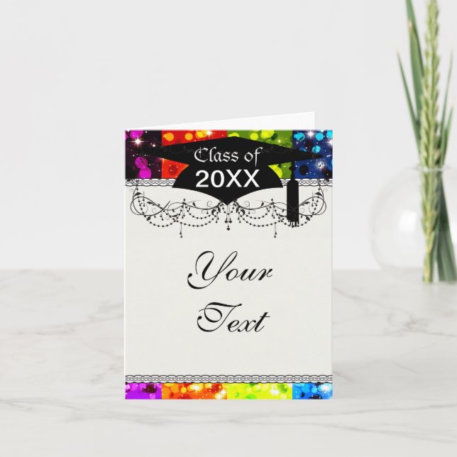 faux rainbow sparkle glitter graduation card (Front)