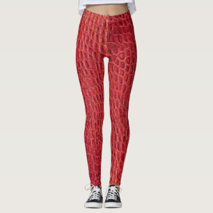 Faux red alligator leather leggings