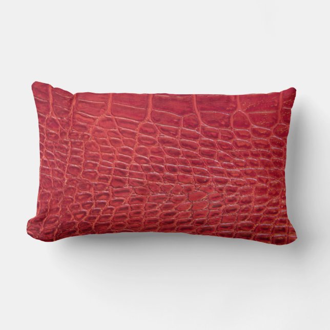 Faux red alligator leather lumbar cushion (Front)
