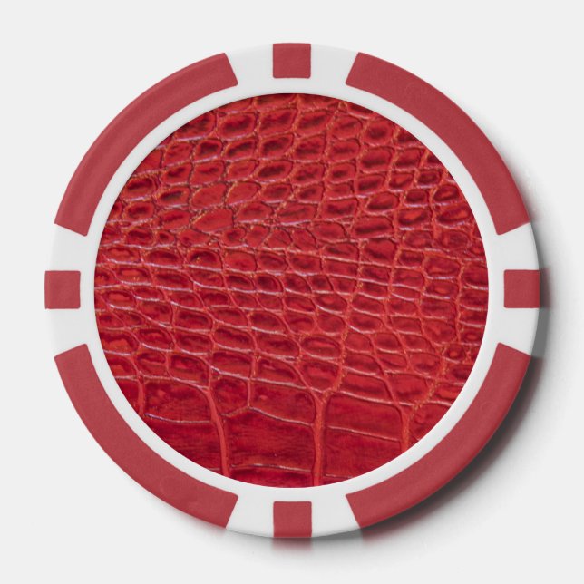 Faux red alligator leather poker chips (Front)