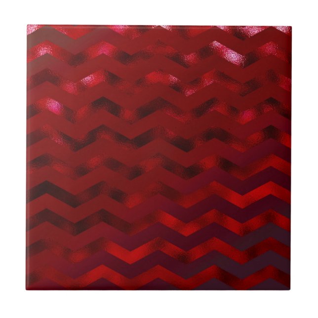 Faux Red Burgundy Black Foil Texture Chevron Tile (Front)