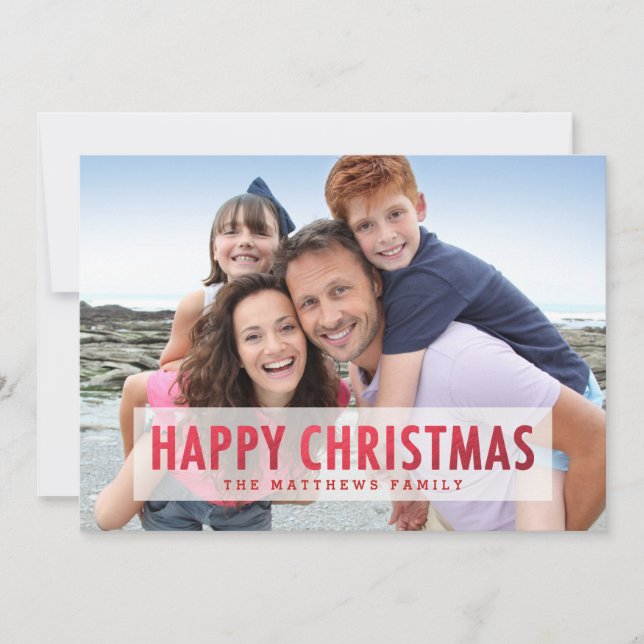 Faux Red Foil Happy Christmas Modern Holiday Photo Card (Front)
