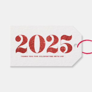 Faux Red Glitter 2024 Typography Happy New Year Gift Tags
