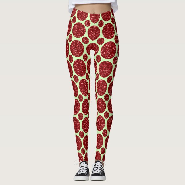 Faux Red Glitter Circles Leggings (Front)