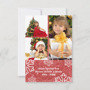 Faux Red Glitter Design - 3x5 Christmas Photo Card