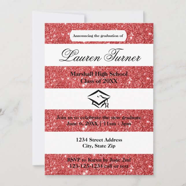 Faux Red Glitter Stripe - Grad Announcement (Front)