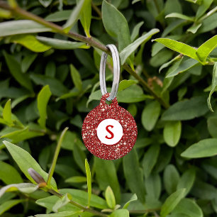 Faux Red Glitter Texture And Custom Monogram Pet Tag