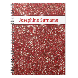 Faux Red Glitter Texture Look With Custom Name Notebook