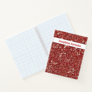 Faux Red Glitter Texture Look With Custom Text Notebook