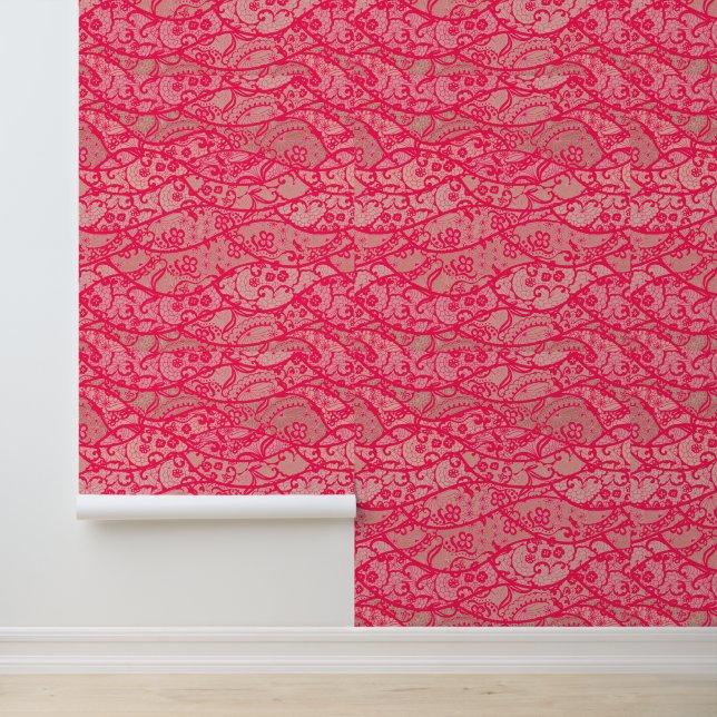 Faux Red Lace Fishnet Custom Colour Wallpaper (Application)