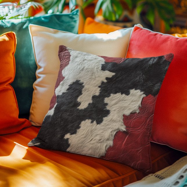 Faux Red Leather Cow Spotted Hide fur Cushion (Creator Uploaded)