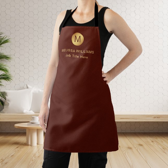  Faux Red Leather & Gold Monogram Professional Apron (Creator Uploaded)