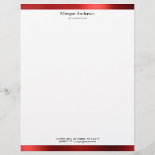 Faux Red Metal Stripes, Black Name & Info Custom Letterhead