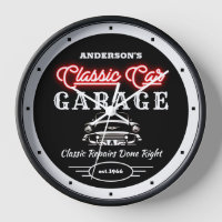 Faux Red Neon Classic Car Garage Auto and Name   