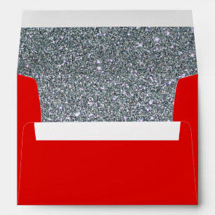 Faux Red Silver Glitter Confetti Foil Christmas Envelope