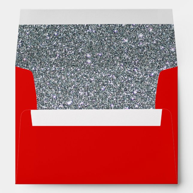 Faux Red Silver Glitter Confetti Foil Sparkle Envelope (Back (Bottom))