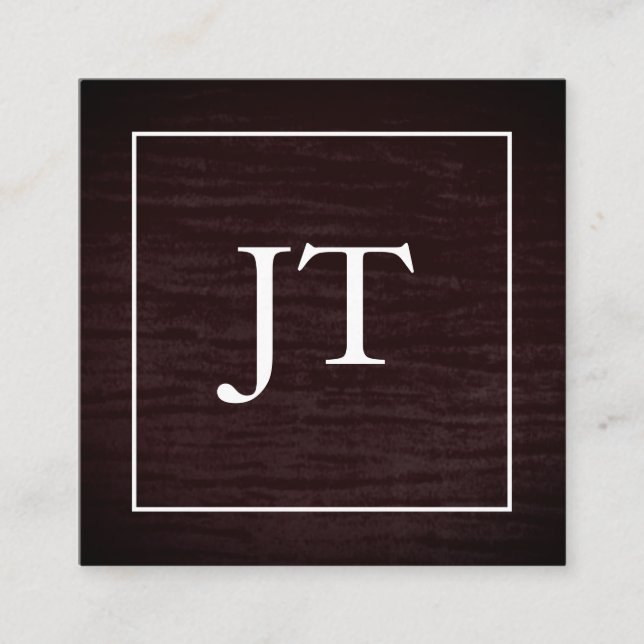 Faux Red Velvet White Border Monogram Square Business Card (Front)