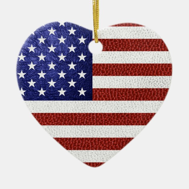Faux Red White Blue Leather USA Flag Ceramic Tree Decoration (Front)