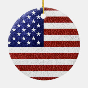 Faux Red White Blue Leather USA Flag Ceramic Tree Decoration