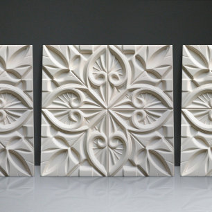 Faux Relief Floral Moroccan Tile Home Decor Accent
