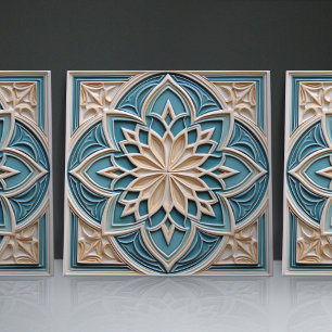 Faux Relief Floral Moroccan Tile Home Decor Accent