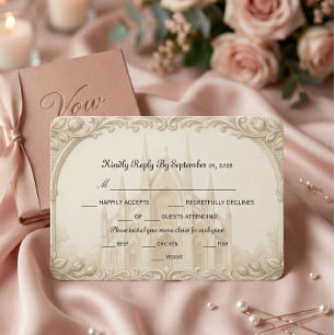 Faux Relief Stone Cathedral Sketch Formal RSVP Card
