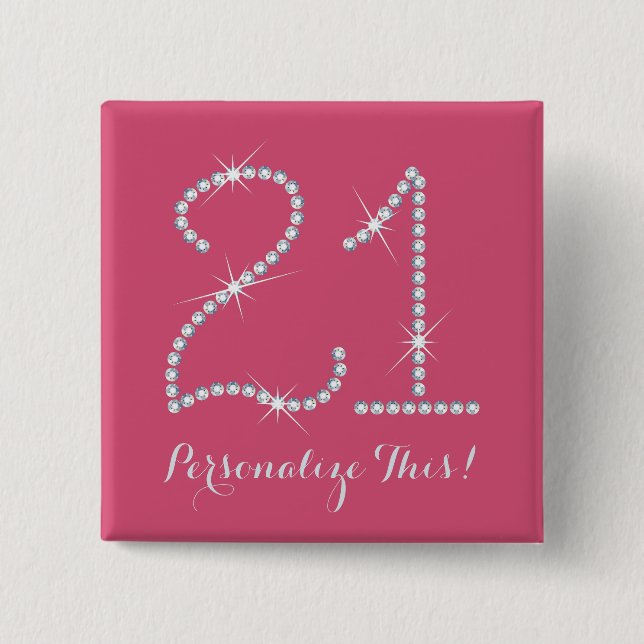 Faux Rhinestone 21st Birthday 15 Cm Square Badge (Front)