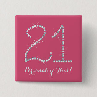 Faux Rhinestone 21st Birthday 15 Cm Square Badge