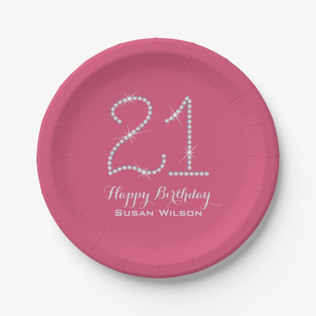 Faux Rhinestone 21st Birthday Paper Plate (Front)