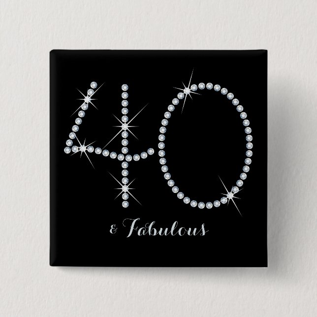 Faux Rhinestone 40th Birthday 15 Cm Square Badge (Front)