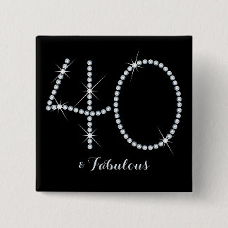 Faux Rhinestone 40th Birthday 15 Cm Square Badge