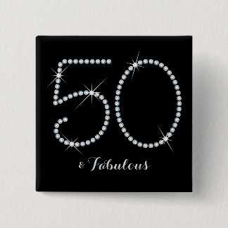 Faux Rhinestone 50th Birthday 15 Cm Square Badge
