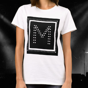 Faux Rhinestone Retro Rock Monogrammed Black White T-Shirt