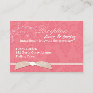 Faux Ribbon Coral Pink Wedding Reception Enclosure Card