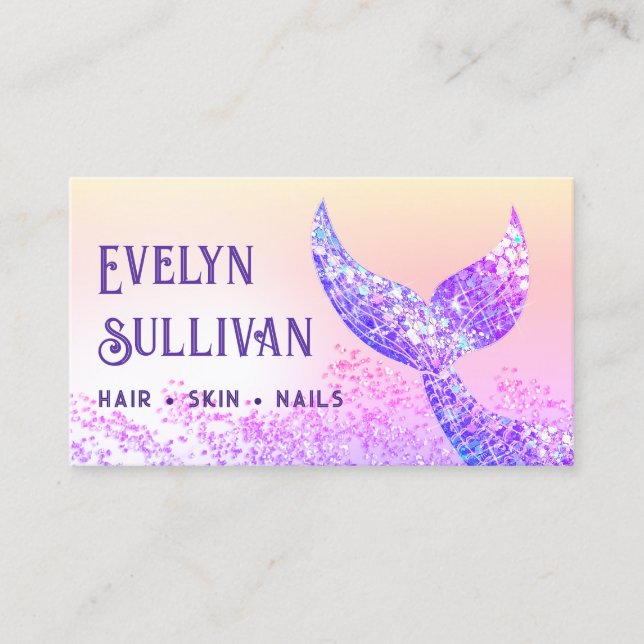 Faux ridescent glitter mermaid tail business card (Front)