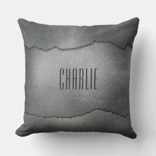 Faux Ripped Metal custom monogram throw pillows