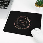 Faux Rose Gold Abstract Logo Mouse Pad<br><div class="desc">Chic personalised mousepad displays your business name or choice of custom text inside a faux rose gold foil abstract circle element on a black background.</div>