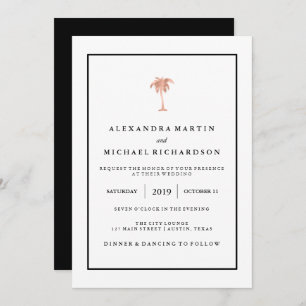 Faux Rose Gold and Black Palm Tree   Glam Wedding Invitation