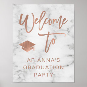 Faux Rose Gold and Marble   Grad Party Welcome Poster
