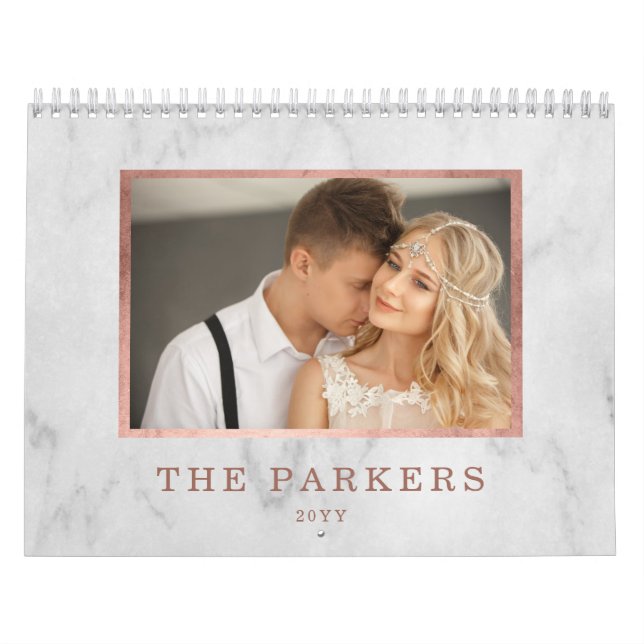 Faux Rose Gold and Marble | Multi Photo Calendar (Cover)