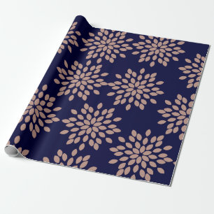 Faux Rose Gold  and Navy Blue Floral Pattern Wrapping Paper