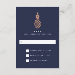 Faux Rose Gold and Navy Pineapple Wedding RSVP Card