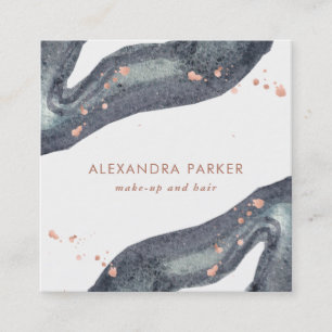 Faux Rose Gold and Watercolor Grey Geode Square Business Card