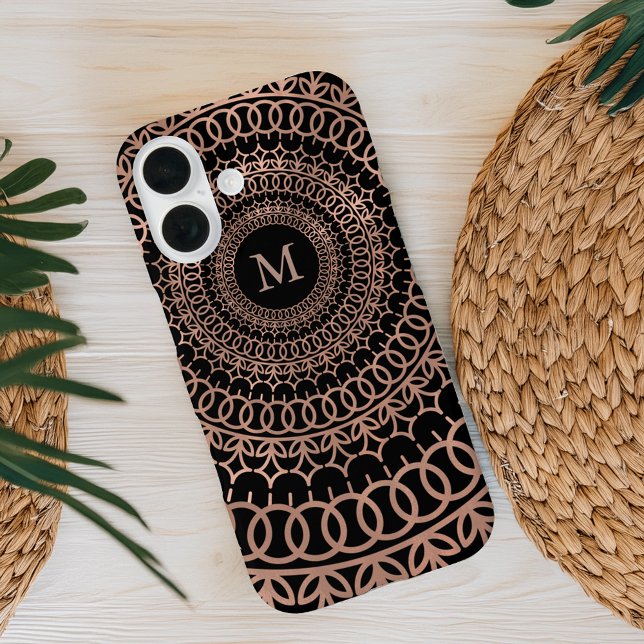 Faux Rose Gold & Black Intricate Mandala Monogram Case-Mate iPhone Case (Creator Uploaded)